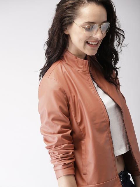 

Mast & Harbour Women Dusty Pink Solid Biker Jacket