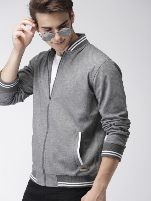 

Mast & Harbour Men Grey Self Design Bomber