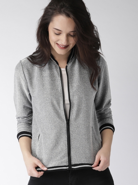 

Mast & Harbour Women Silver-Coloured Solid Bomber