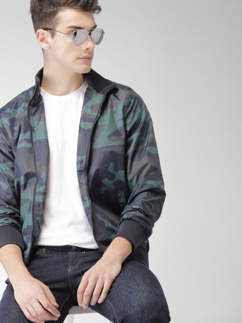 

Mast & Harbour Men Green Camouflage Printed Bomber