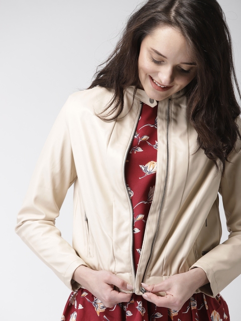 

Mast & Harbour Women Cream-Coloured Solid Bomber