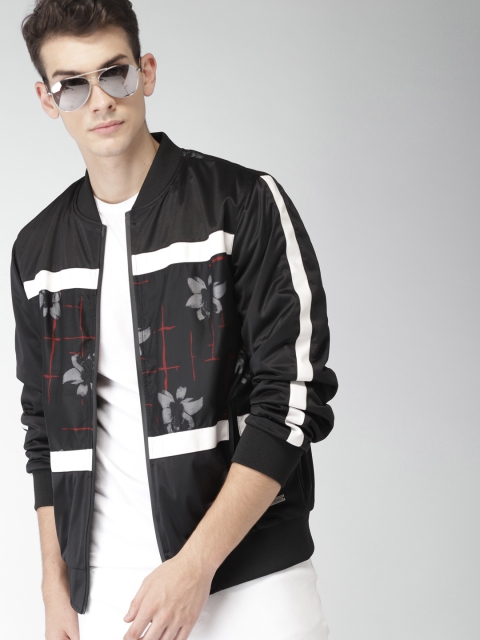 

Mast & Harbour Men Black Floral Printed Bomber