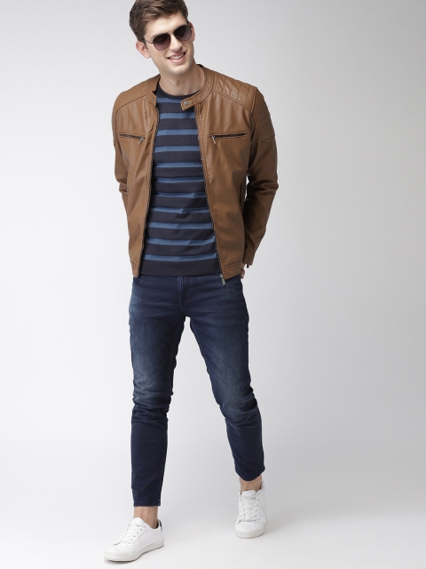 

Mast & Harbour Men Brown Solid Biker Jacket
