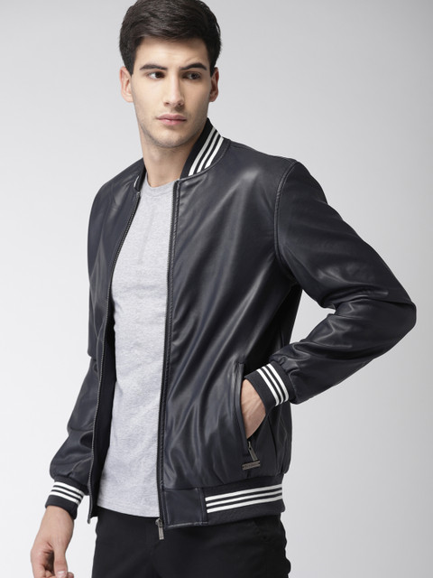 

Mast & Harbour Men Navy Blue Solid Varsity Jacket