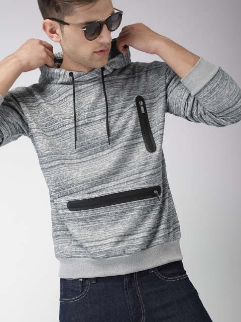 

Mast & Harbour Men Grey Melange Solid Hooded Sweatshirt
