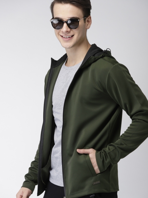 

Mast & Harbour Men Olive Green Solid Tailored Jacket
