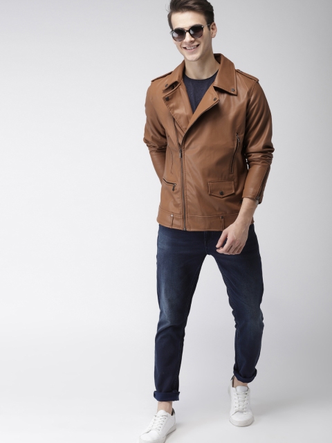 

Mast & Harbour Men Brown Solid Biker Jacket
