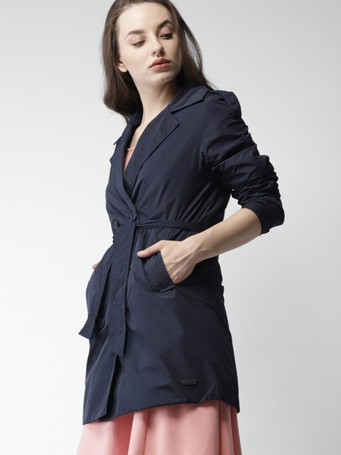 

Mast & Harbour Women Navy Blue Solid Duster Jacket