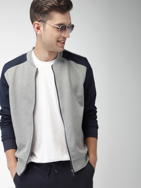 

Mast & Harbour Men Grey & Navy Blue Solid Tailored Jacket