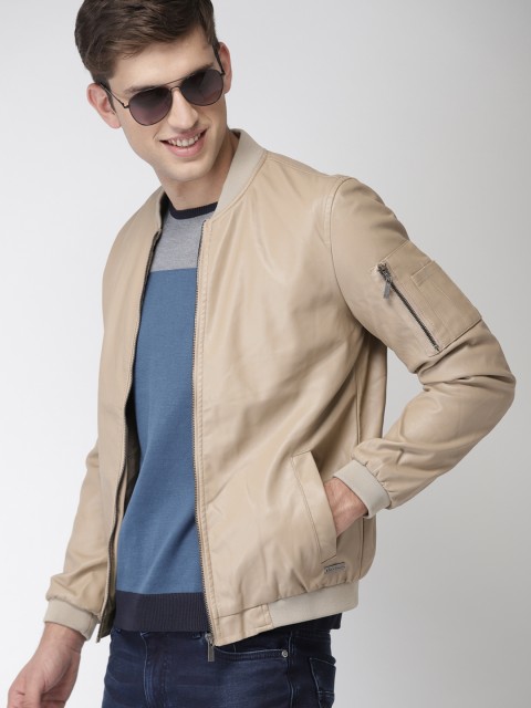 

Mast & Harbour Men Beige Solid Bomber Jacket