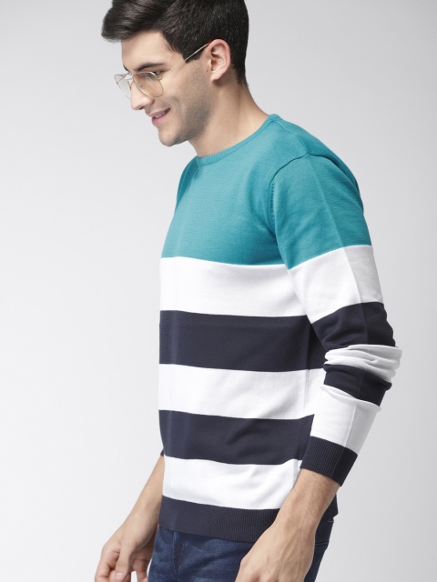 

Mast & Harbour Men Blue & White Striped Pullover