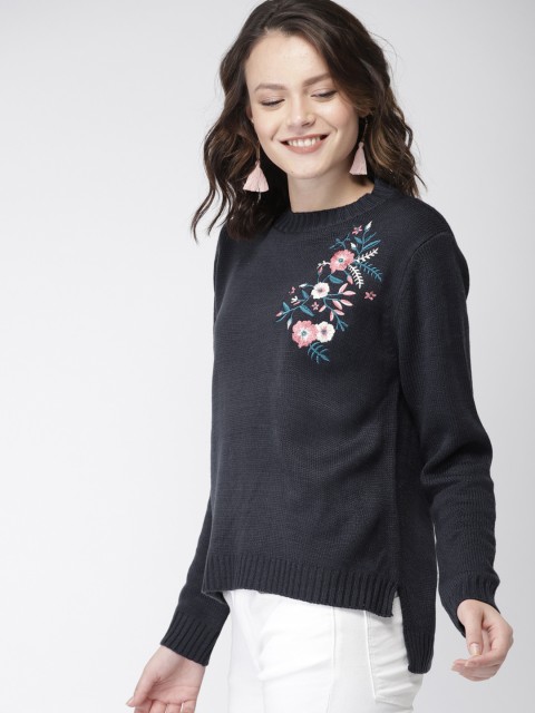 

Mast & Harbour Women Navy Blue Embroidered Pullover