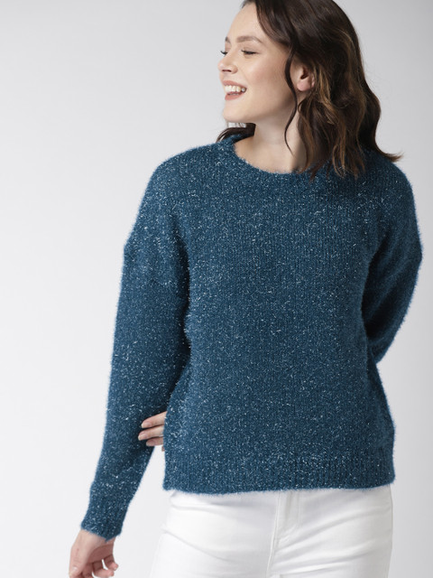

Mast & Harbour Women Teal Blue Self Design Pullover