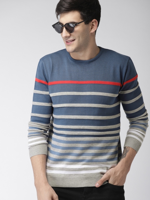 

Mast & Harbour Men Blue & Grey Striped Pullover