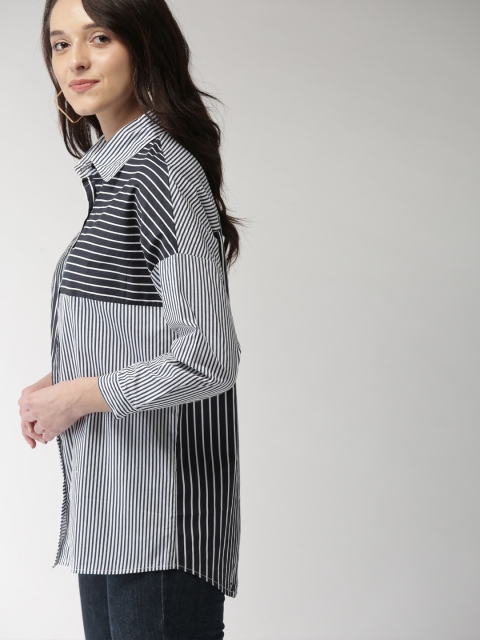 

Mast & Harbour Women White & Navy Blue Regular Fit Striped Casual Shirt