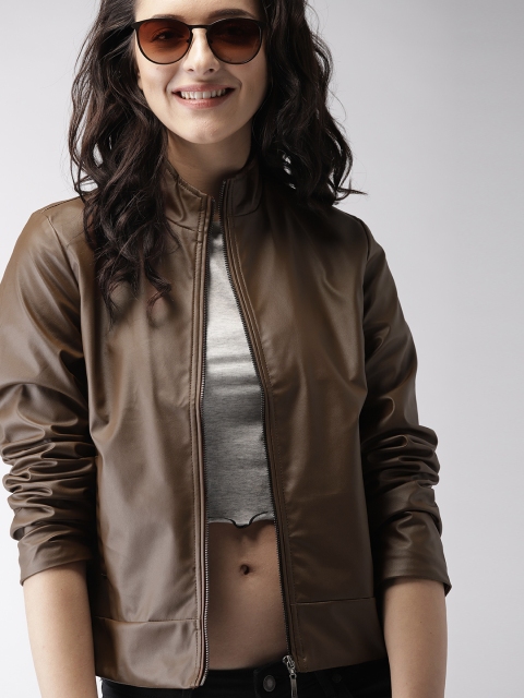 

Mast & Harbour Women Brown Solid Biker Jacket