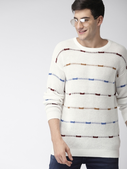 

Mast & Harbour Men White Striped Pullover Sweater