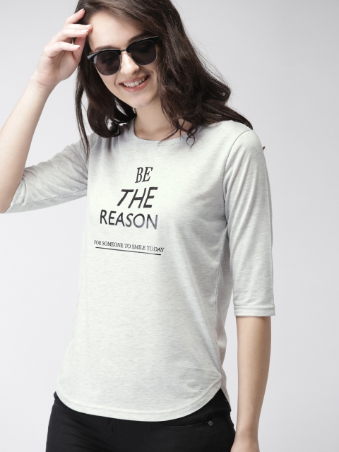 

Mast & Harbour Women Grey Melange Printed Round Neck T-shirt