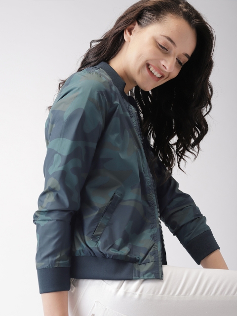 

Mast & Harbour Women Navy Blue Printed Bomber