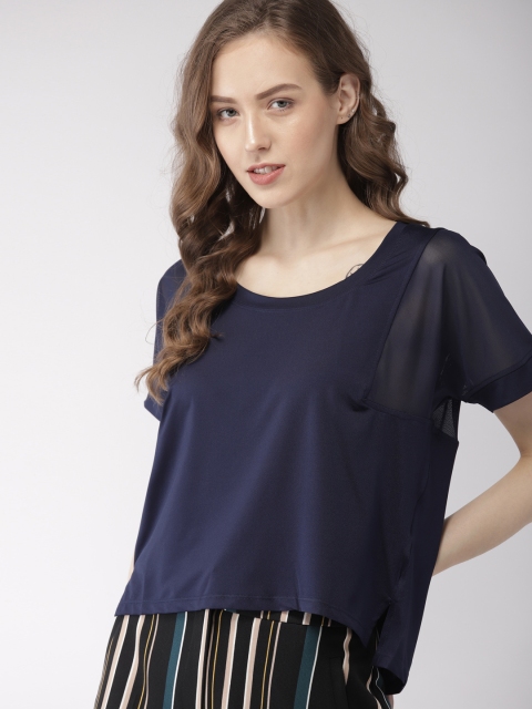 

Mast & Harbour Women Navy Blue Solid High-Low Top
