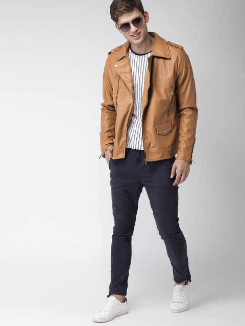 

Mast & Harbour Men Tan Solid Biker Jacket