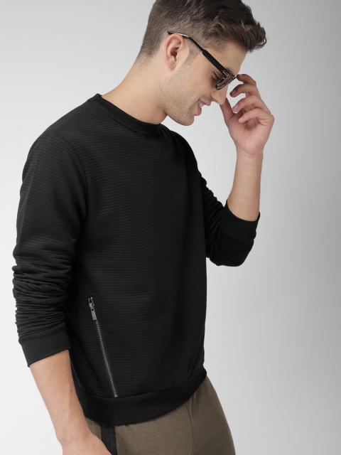 

Mast & Harbour Men Black Solid Sweatshirt