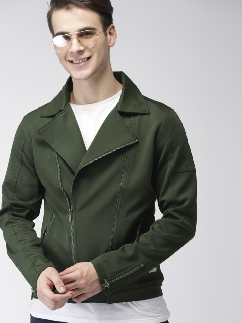 

Mast & Harbour Men Olive Green Solid Tailored Jacket