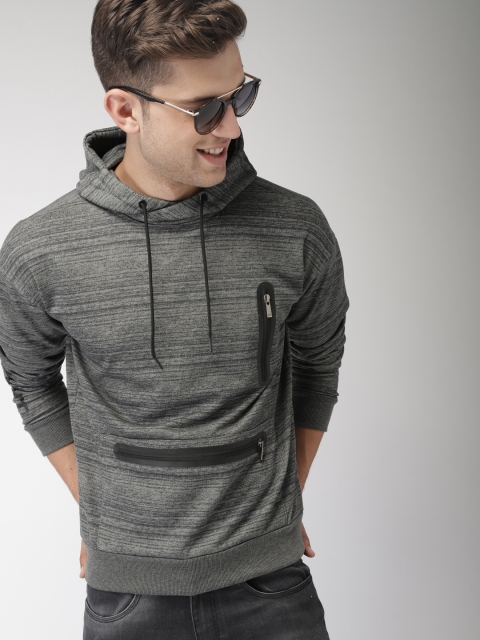 

Mast & Harbour Men Charcoal Grey Solid Hooded Sweatshirt