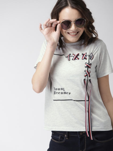 

Mast & Harbour Women Grey Melange Printed Top