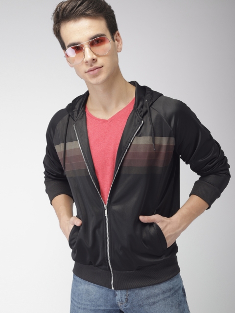 

Mast & Harbour Men Black Printed Hooded Sweatshirt