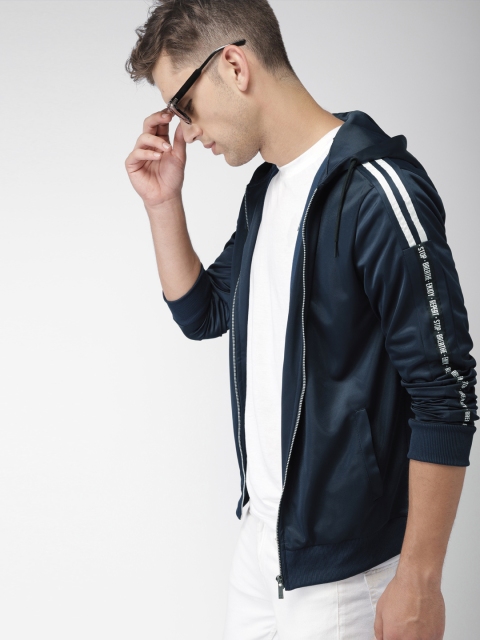 

Mast & Harbour Men Navy Blue Solid Hooded Sweatshirt