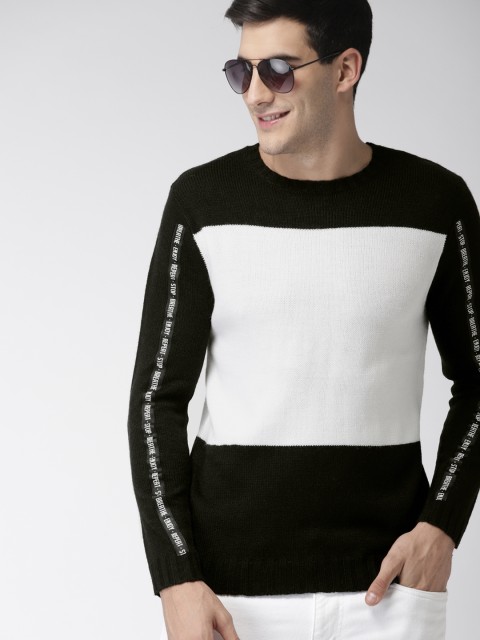 

Mast & Harbour Men Black & White Colourblocked Pullover Sweater