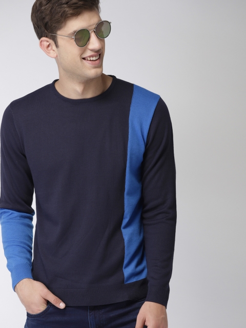 

Mast & Harbour Men Navy Blue & Blue Solid Pullover
