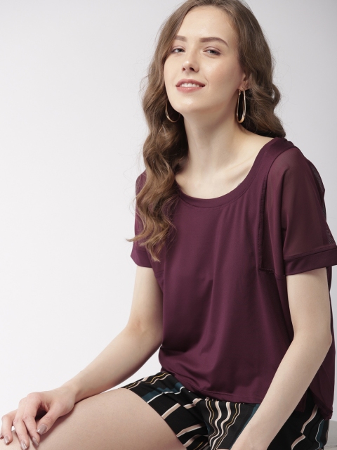 

Mast & Harbour Women Burgundy Solid High-Low Top