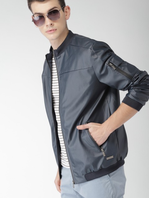 

Mast & Harbour Men Charcoal Grey Solid Bomber
