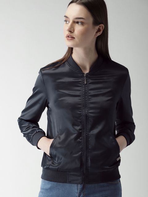 

Mast & Harbour Women Navy Blue Solid Bomber
