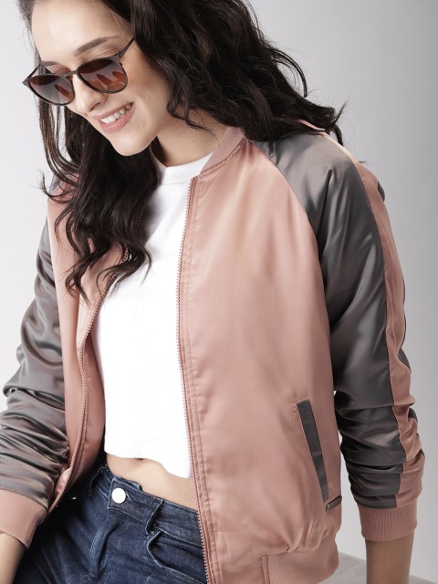 

Mast & Harbour Women Rose & Grey Colourblocked Bomber