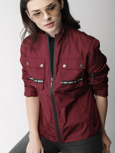 

Mast & Harbour Women Burgundy Solid Tailored Jacket