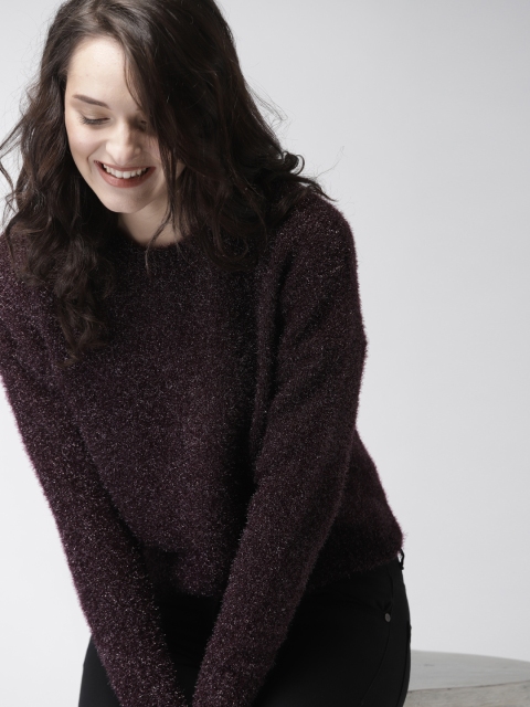 

Mast & Harbour Women Maroon Self Design Pullover