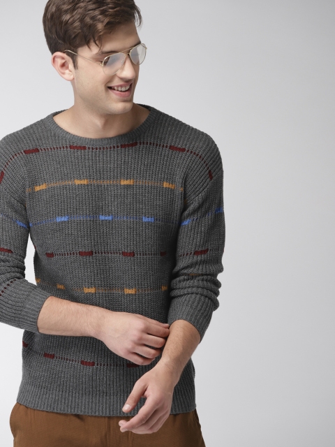 

Mast & Harbour Men Grey Striped Pullover