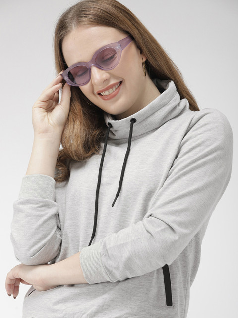 

Mast & Harbour Women Grey Melange Solid Sweatshirt, Burgundy