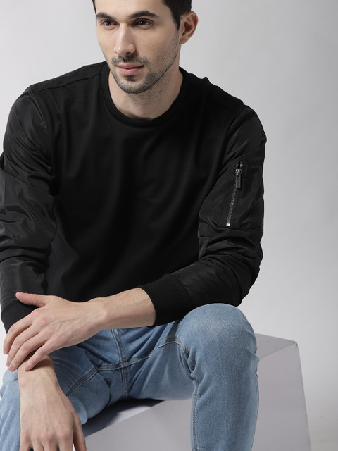 

Mast & Harbour Men Black Solid Sweatshirt