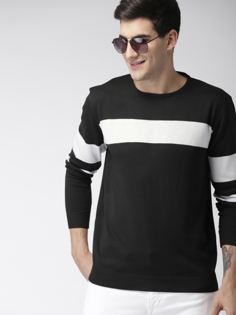 

Mast & Harbour Men Black & White Striped Pullover