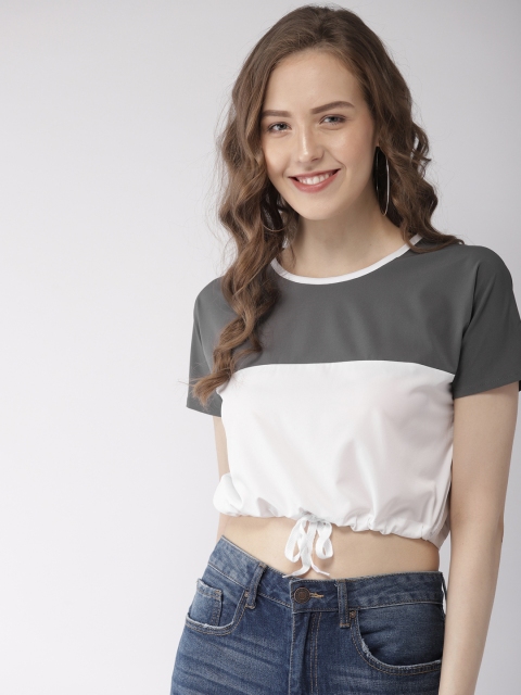 

Mast & Harbour Women Grey Colourblocked Boxy Top