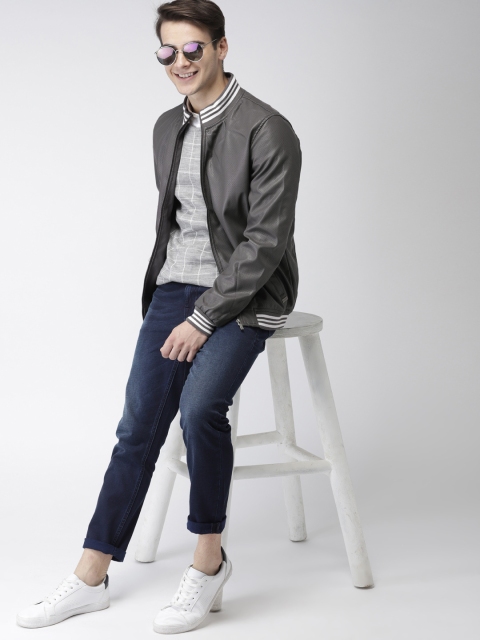 

Mast & Harbour Men Grey Self Design Bomber