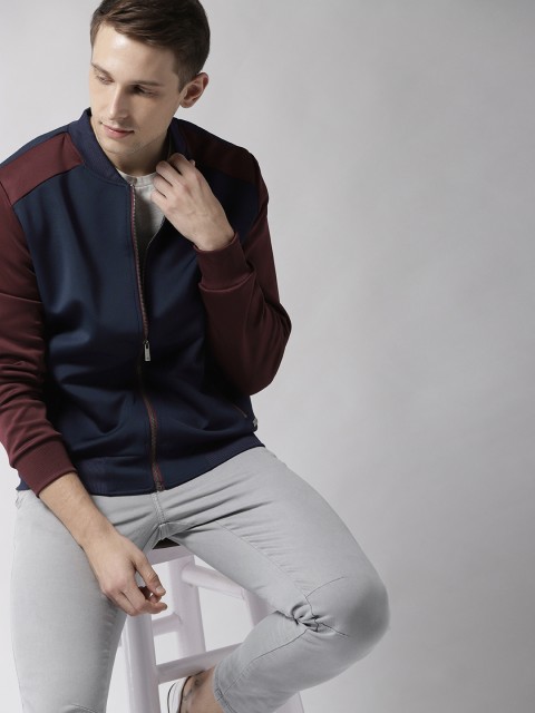 

Mast & Harbour Men Navy Blue Solid Bomber Jacket