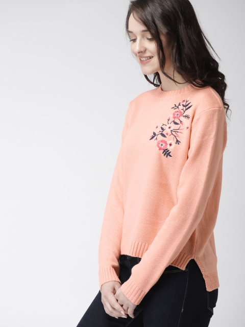 

Mast & Harbour Women Peach-Coloured Embroidered Pullover
