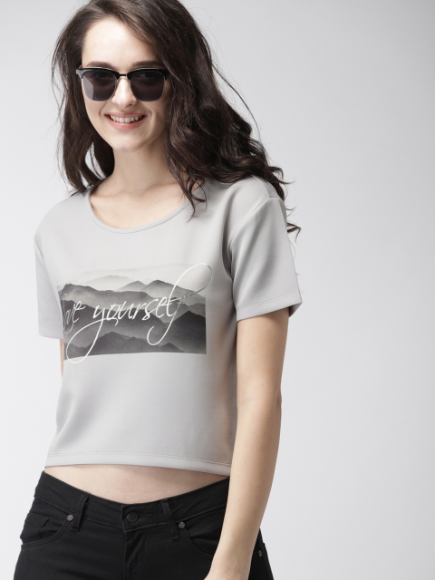 

Mast & Harbour Women Grey Printed High-Low Top
