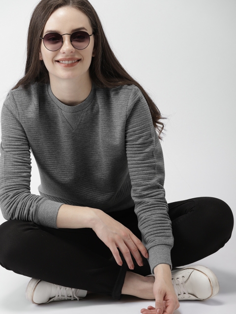 

Mast & Harbour Women Grey Self-Striped Sweatshirt