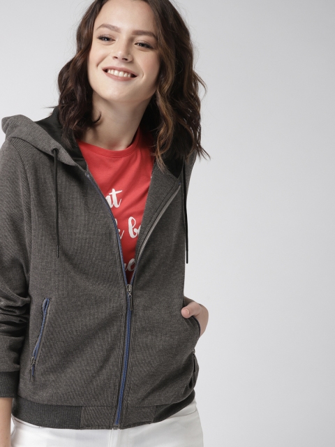 

Mast & Harbour Women Black Self Design Hooded Sweatshirt